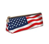 MDATT American Flag Patriotic Multifunctional Leather Pencil Case with Large Storagecapacity Classic Triangular Design