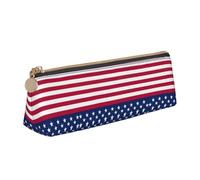 MDATT American Flag Stars Stripes Multifunctional Leather Pencil Case with Large Storagecapacity Classic Triangular Design