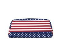 MDATT American Flag Stars Stripes Printing Cute Pen Stationery Bag Leather Pencil Pouch for Students Zipper Bag for Pens,Pencils,Markers