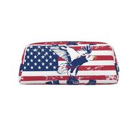MDATT American National Flag with Eagle Printing Cute Pen Stationery Bag Leather Pencil Pouch for Students Zipper Bag for Pens,Pencils,Markers
