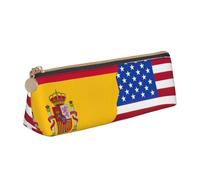 MDATT American Spain Flag Multifunctional Leather Pencil Case with Large Storagecapacity Classic Triangular Design