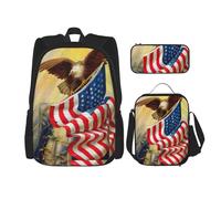 MDATT American USA Flag Eagle Art Backpack with Lunch Box Anime Backpack School Bag Bookbag Backpack Set for Three