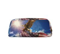 MDATT American USA Flag Eagle Art Printing Cute Pen Stationery Bag Leather Pencil Pouch for Students Zipper Bag for Pens,Pencils,Markers