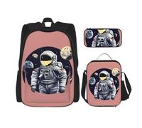 MDATT Astronaut On The Moon Backpacks Study Backpacks with Lunch Box Pencil Case Canvas Travel Bag for Elementary Student