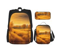 MDATT Autumn Golden Grass Landscapes Backpacks Study Backpacks with Lunch Box Pencil Case Canvas Travel Bag for Elementary Student