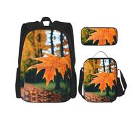 MDATT Autumn Pattern Backpacks Study Backpacks with Lunch Box Pencil Case Canvas Travel Bag for Elementary Student