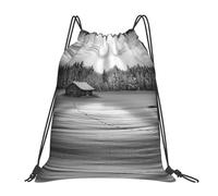 MDATT Barn Black And White Printing Simple Casual Drawstring Backpack With Drawcords, Adjustable Straps, Foldable For Gym, Travel