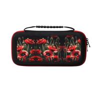 MDATT Beautiful Red Poppy Flower Portable Travel All Protective Bag Soft Lining for Switch Console Pro Controller Accessories