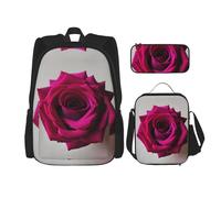 MDATT Black Blackgound Rose Backpacks Study Backpacks with Lunch Box Pencil Case Canvas Travel Bag for Elementary Student