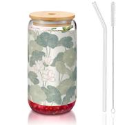 MDATT Black Lily Pads Printing 16oz Drinking Glasses with Lids and Straws,Cute Water Glasses for Juice,Beer,Coffee,Tea