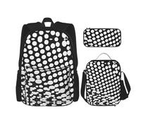 MDATT Black White Polka Dots Pattern Backpacks Study Backpacks with Lunch Box Pencil Case Canvas Travel Bag for Elementary Student