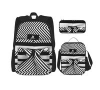 MDATT Black White Stripe Backpacks Study Backpacks with Lunch Box Pencil Case Canvas Travel Bag for Elementary Student