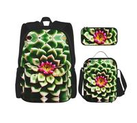 MDATT Blooming Cactus Flower Backpacks Study Backpacks with Lunch Box Pencil Case Canvas Travel Bag for Elementary Student