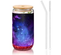 MDATT Blue Galaxy Printing 16oz Drinking Glasses with Lids and Straws,Cute Water Glasses for Juice,Beer,Coffee,Tea