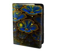 MDATT Blue Golden Flower Printing Cowhide Travel Passport Wallet for Women Men Document Organizer Passports Holder for Travel