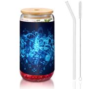 MDATT Blue Musical Notes Printing 16oz Drinking Glasses with Lids and Straws,Cute Water Glasses for Juice,Beer,Coffee,Tea
