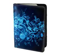 MDATT Blue Musical Notes Printing Cowhide Travel Passport Wallet for Women Men Document Organizer Passports Holder for Travel