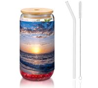 MDATT Blue Ocean Printing 16oz Drinking Glasses with Lids and Straws,Cute Water Glasses for Juice,Beer,Coffee,Tea