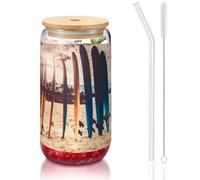 MDATT Boards On The Beach Printing 16oz Drinking Glasses with Lids and Straws,Cute Water Glasses for Juice,Beer,Coffee,Tea