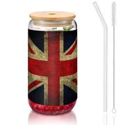 MDATT British Flag Printing 16oz Drinking Glasses with Lids and Straws,Cute Water Glasses for Juice,Beer,Coffee,Tea