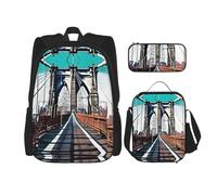 MDATT Brooklyn Bridge Backpacks Study Backpacks with Lunch Box Pencil Case Canvas Travel Bag for Elementary Student