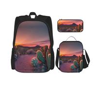 MDATT Cactus Desert Sunset Backpacks Study Backpacks with Lunch Box Pencil Case Canvas Travel Bag for Elementary Student