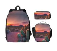 MDATT Cactus Desert Sunset Backpacks with Lunch Pack Pencil Case, Lightweight Bookbag for Camping Excursions