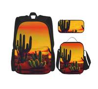 MDATT Cactus in Desert Backpacks Study Backpacks with Lunch Box Pencil Case Canvas Travel Bag for Elementary Student