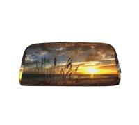 MDATT Calm Coastal Scene Printing Cute Pen Stationery Bag Leather Pencil Pouch for Students Zipper Bag for Pens,Pencils,Markers