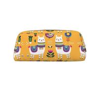 MDATT Cartoon Alpaca Cute Animal Printing Cute Pen Stationery Bag Leather Pencil Pouch for Students Zipper Bag for Pens,Pencils,Markers