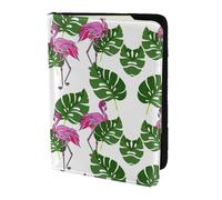 MDATT Cartoon Flamingo Leaves Printing Cowhide Travel Passport Wallet for Women Men Document Organizer Passports Holder for Travel