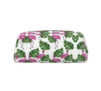 MDATT Cartoon Flamingo Leaves Printing Cute Pen Stationery Bag Leather Pencil Pouch for Students Zipper Bag for Pens,Pencils,Markers