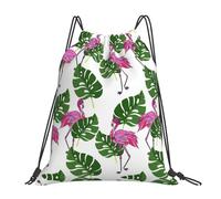 MDATT Cartoon Flamingo Leaves Printing Simple Casual Drawstring Backpack With Drawcords, Adjustable Straps, Foldable For Gym, Travel