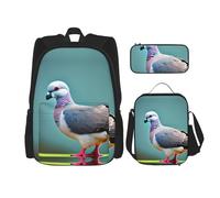 MDATT Cartoon Pigeon 4 Backpacks Study Backpacks with Lunch Box Pencil Case Canvas Travel Bag for Elementary Student