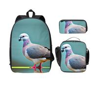 MDATT Cartoon Pigeon 4 Backpacks with Lunch Pack Pencil Case, Lightweight Bookbag for Camping Excursions