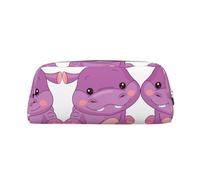 MDATT Cartoon Purple Hippo Printing Cute Pen Stationery Bag Leather Pencil Pouch for Students Zipper Bag for Pens,Pencils,Markers
