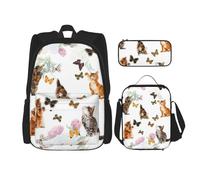 MDATT Cat Butterfly Backpack with Lunch Box Anime Backpack School Bag Bookbag Backpack Set for Three