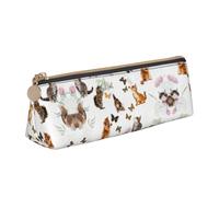 MDATT Cat Butterfly Multifunctional Leather Pencil Case with Large Storagecapacity Classic Triangular Design