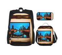 MDATT Chicago Reflected Backpacks Study Backpacks with Lunch Box Pencil Case Canvas Travel Bag for Elementary Student