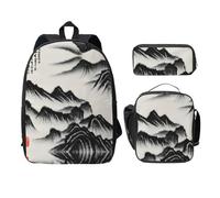 MDATT Chinese Landscape Painting Backpacks with Lunch Pack Pencil Case, Lightweight Bookbag for Camping Excursions