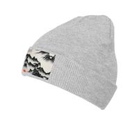 MDATT Chinese Landscape Painting Beanie Hat for Men Women Winter Hats for Women Men Soft Warm Unisex Cuffed Beanie Knitted Cap Gray