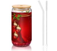 MDATT Christmas Red Lantern Printing 16oz Drinking Glasses with Lids and Straws,Cute Water Glasses for Juice,Beer,Coffee,Tea