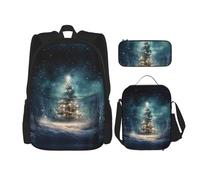 MDATT Christmas Tree Snow Backpacks Study Backpacks with Lunch Box Pencil Case Canvas Travel Bag for Elementary Student