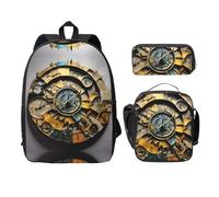 MDATT Clock Art Backpacks with Lunch Pack Pencil Case, Lightweight Bookbag for Camping Excursions