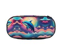 MDATT Colorful Starry Sky Ocean Dolphin Large Pencil Case Pouch,Soft Pencil Pouch Organizer with Zipper,Portable Pencil Case for Adult