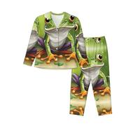 MDATT Cool Black Lipstick Lips Print Pajama Sets For Women Soft Long Sleeve Top With Pants Pjs Loungewear Sleepwear S-Xxl, Cartoon Frog, M