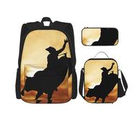 MDATT Cool Bull Riding Backpack with Lunch Box Anime Backpack School Bag Bookbag Backpack Set for Three