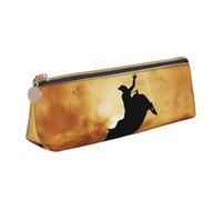 MDATT Cool Bull Riding Multifunctional Leather Pencil Case with Large Storagecapacity Classic Triangular Design
