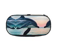 MDATT Cute Dolphin Jumping Large Pencil Case Pouch,Soft Pencil Pouch Organizer with Zipper,Portable Pencil Case for Adult