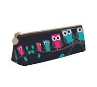 MDATT Cute Owls Multifunctional Leather Pencil Case with Large Storagecapacity Classic Triangular Design